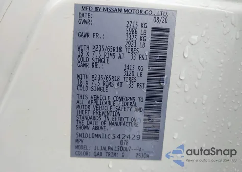 2020 Infiniti Qx60 Pure z USA, uszkodzony, nr VIN 5N1DL0MN1LC542429